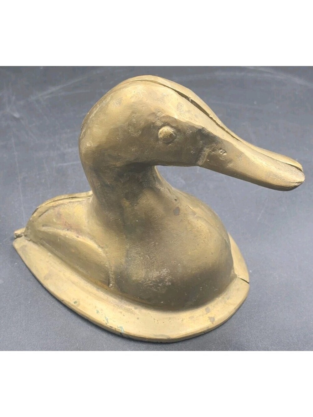 Brass Duck Head Bookends Split Cast Vintage Set of 2 MCM 6" x 7" Patina Unique